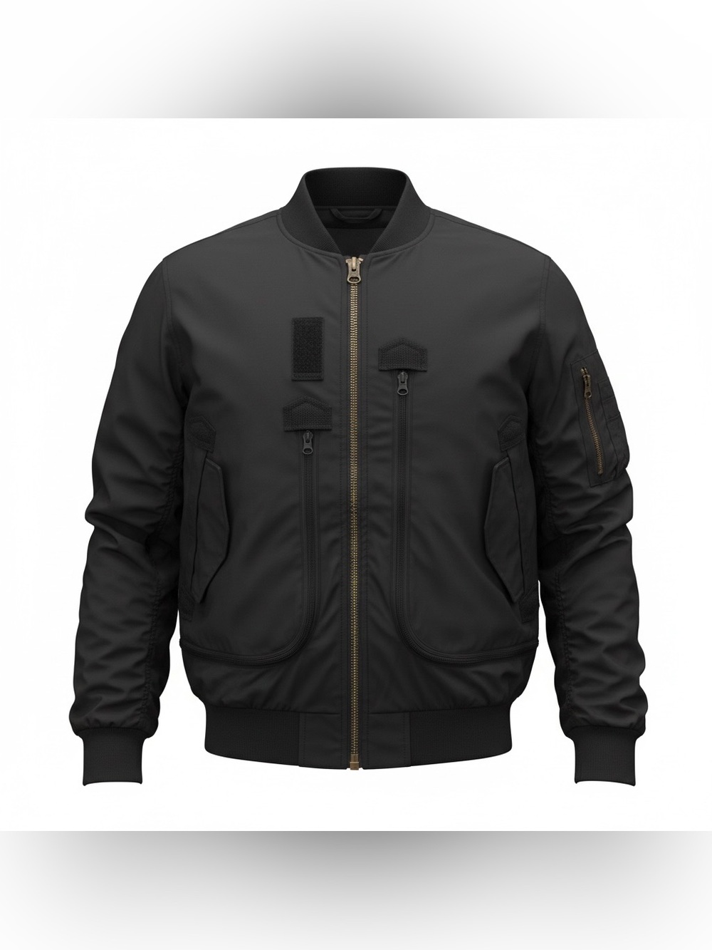 Men's Black Bomber Jacket with Dual Front Zips